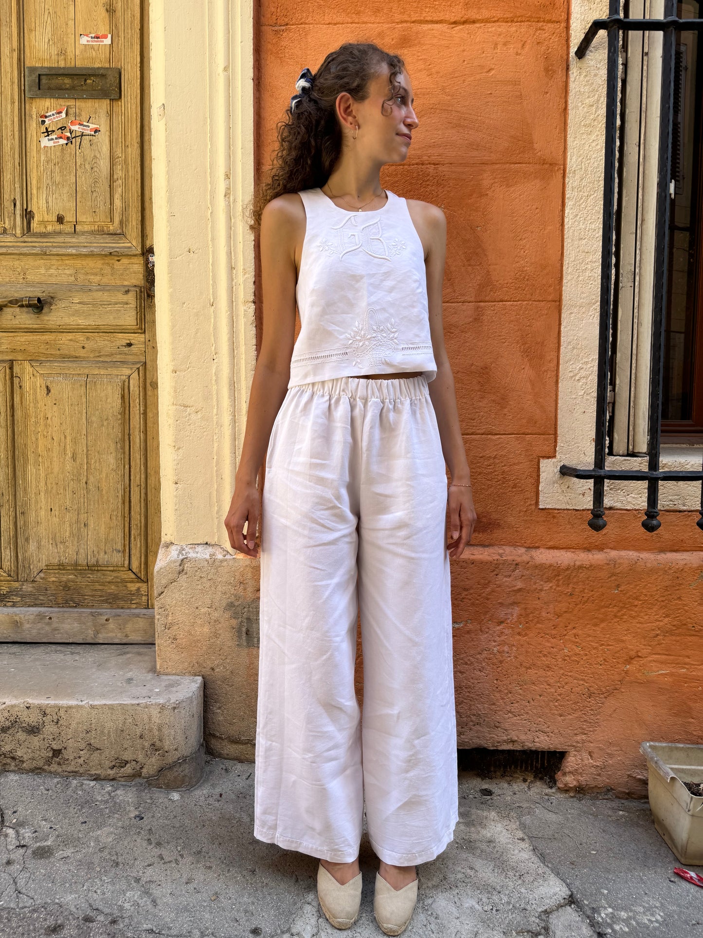 Pantalon drap - panier fleuri