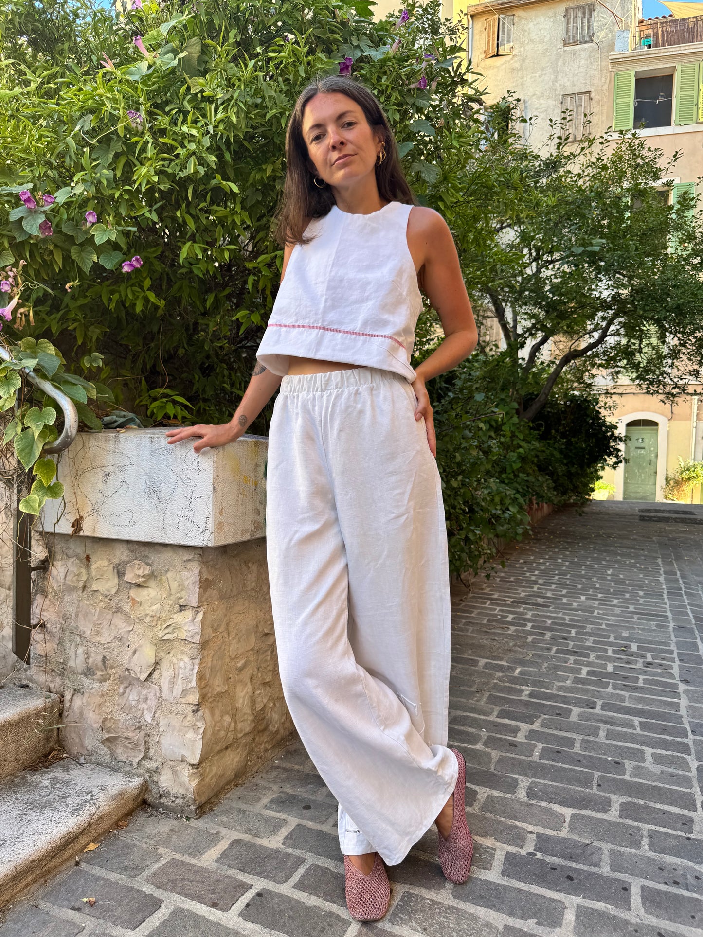 Pantalon drap - lin greige