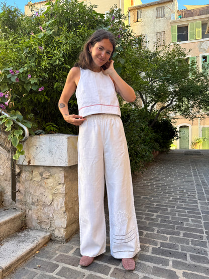 Pantalon drap - lin greige