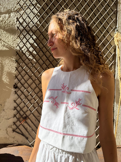Top dos nu - Broderie rose