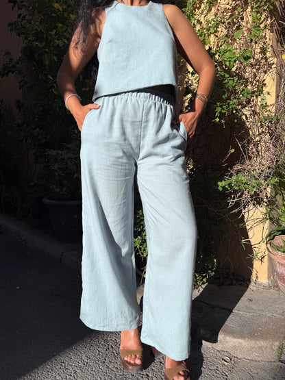 Pantalon en lin français - gris bleu