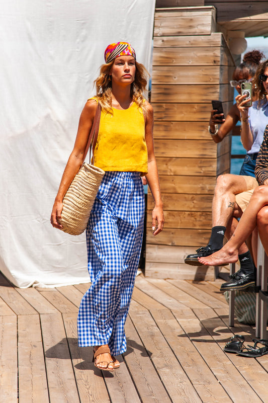 Pantalon vichy bleu