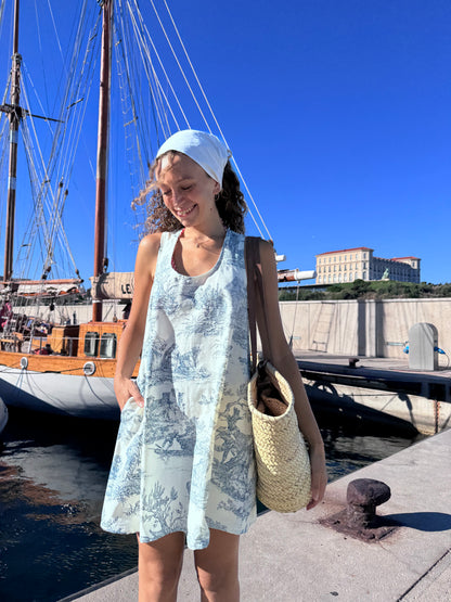 Robe celeste - toile de jouy