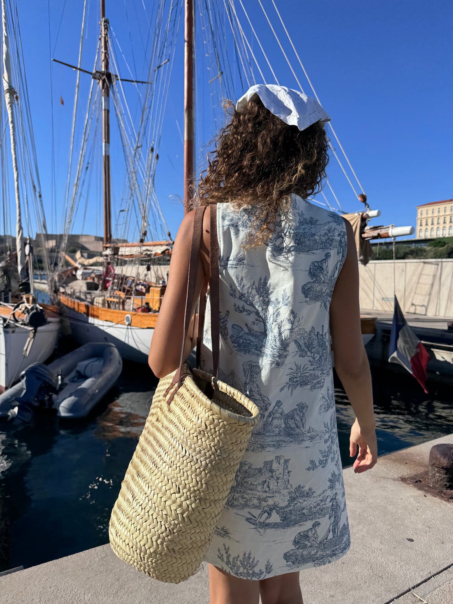 Robe celeste - toile de jouy