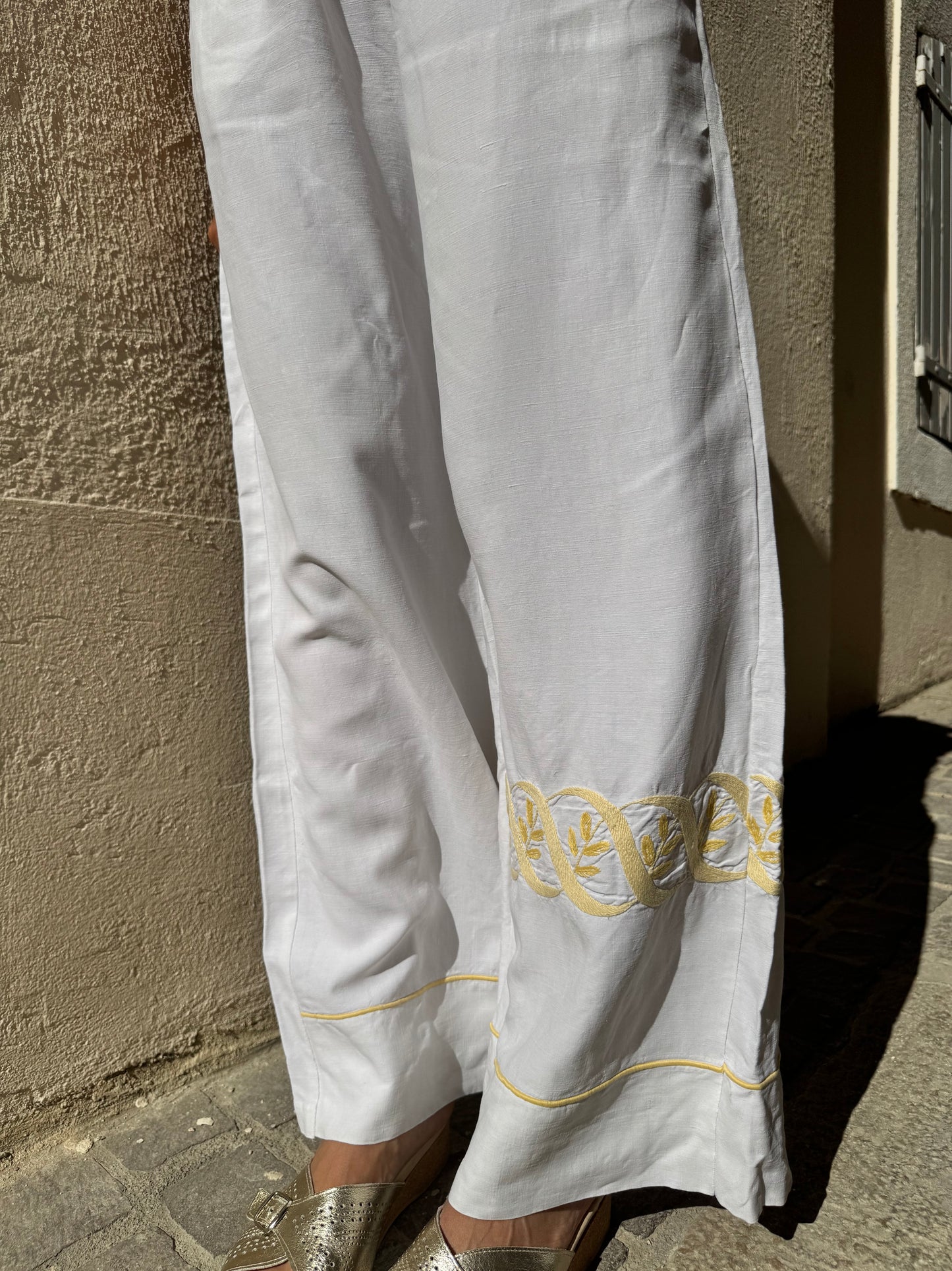 Pantalon drap - broderie jaune