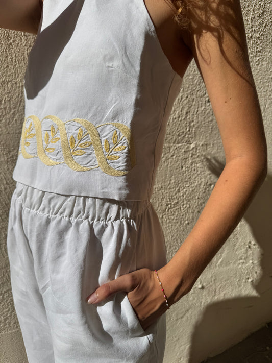 Top dos nu - Broderie jaune