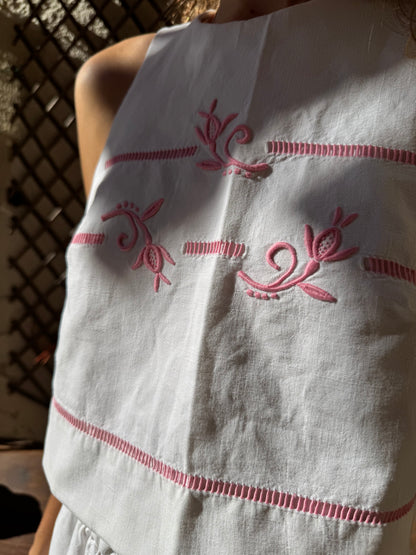 Top dos nu - Broderie rose