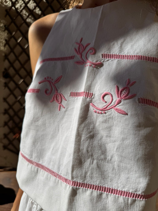 Top dos nu - Broderie rose