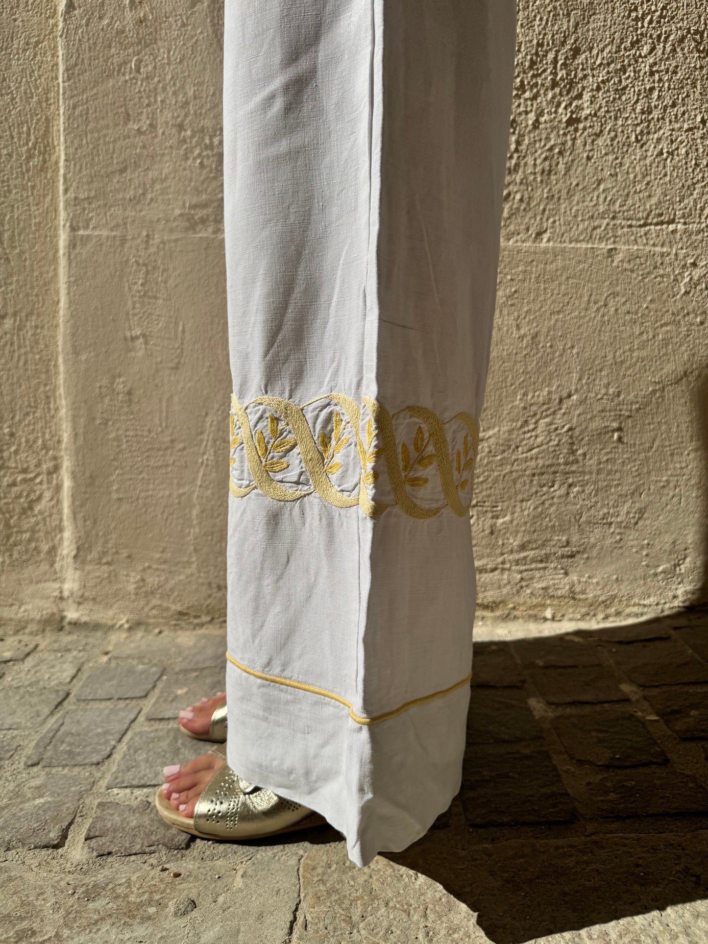 Pantalon drap - broderie jaune