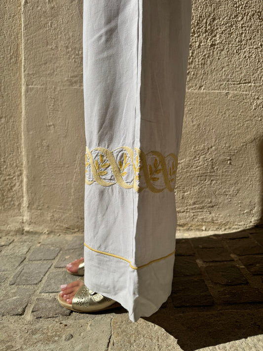 Pantalon drap - broderie jaune