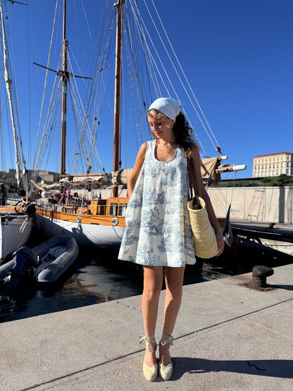 Robe celeste - toile de jouy