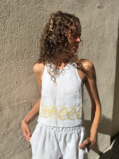 Top dos nu - Broderie jaune