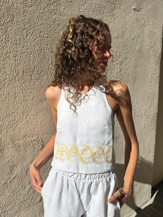 Top dos nu - Broderie jaune