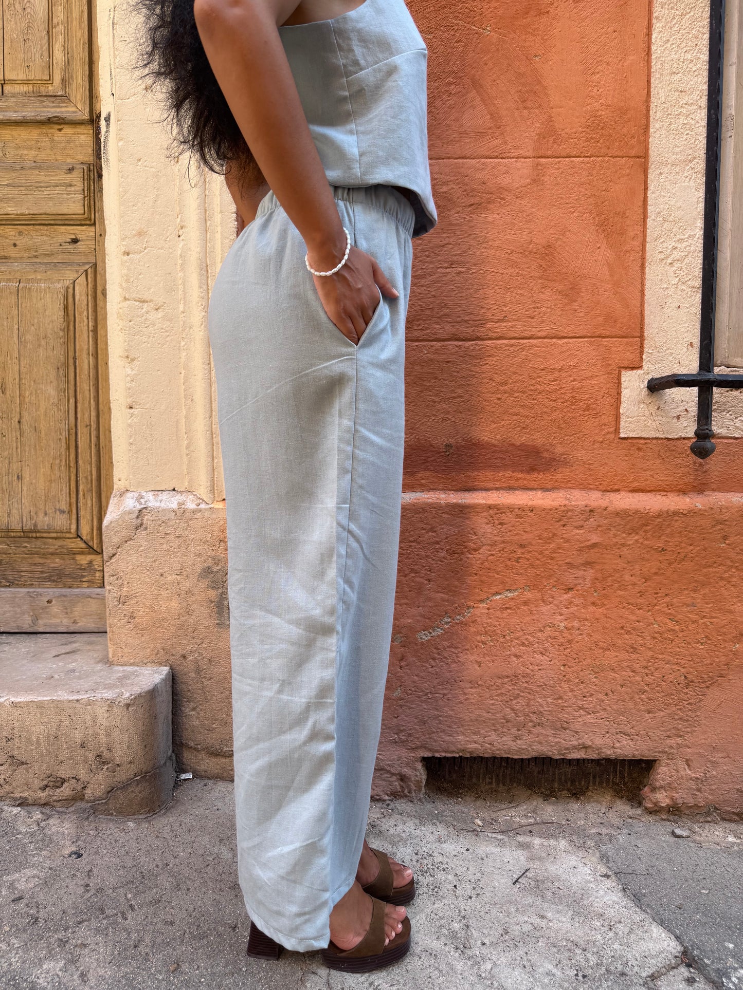 Pantalon en lin français - gris bleu