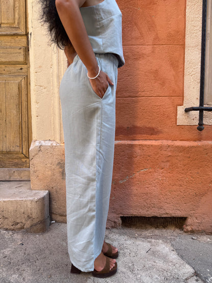 Pantalon en lin français - gris bleu