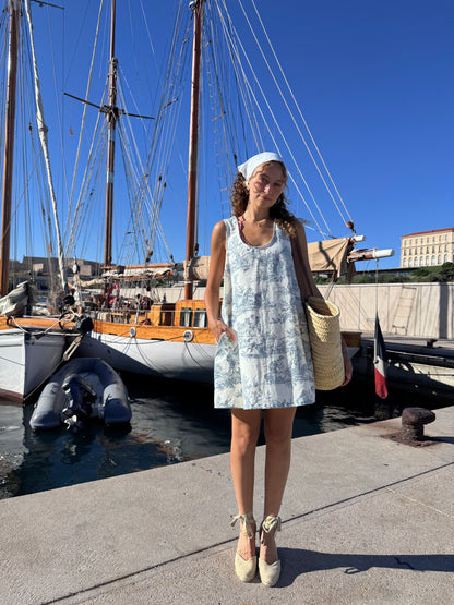 Robe celeste - toile de jouy