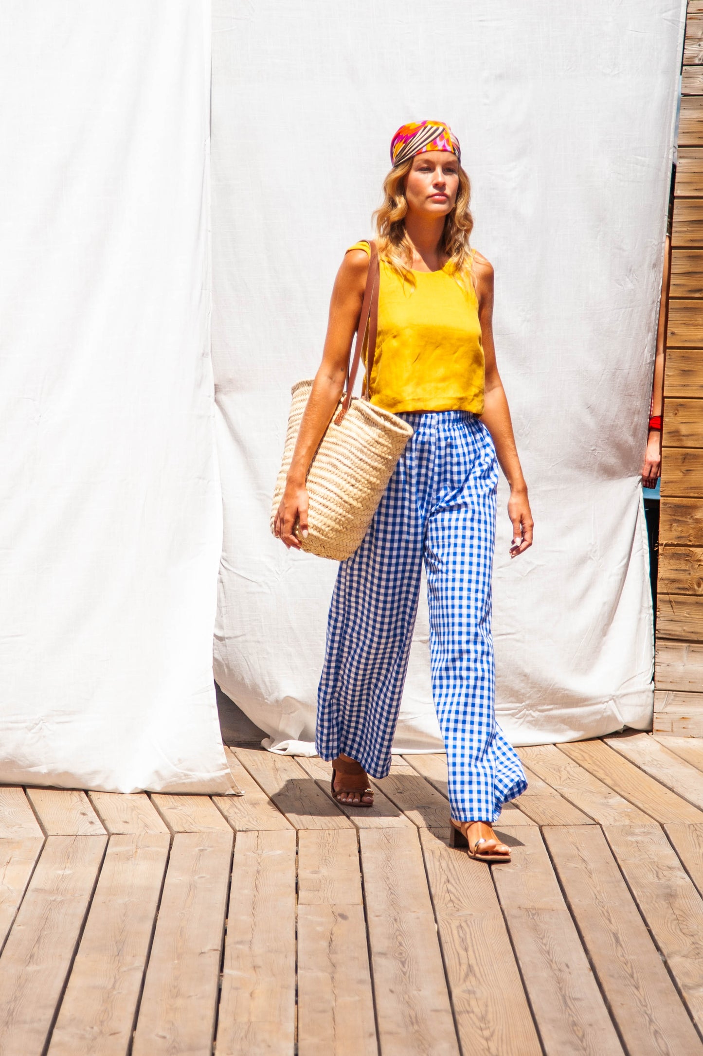 Pantalon vichy bleu