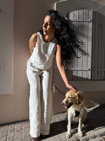 Pantalon drap - lin greige