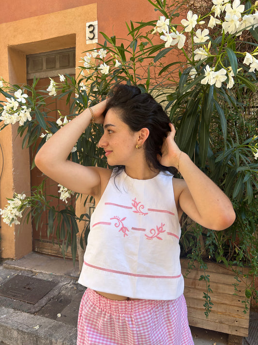 Top dos nu - Broderie rose