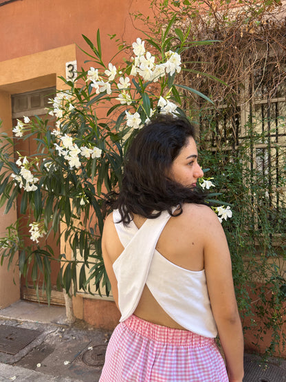 Top dos nu - Broderie rose