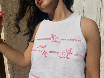 Top dos nu - Broderie rose