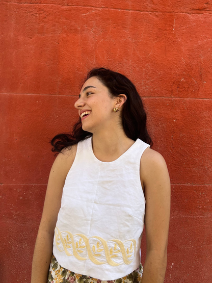 Top dos nu - Broderie jaune