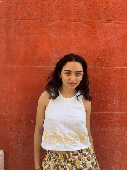 Top dos nu - Broderie jaune