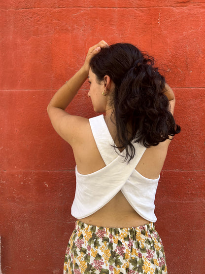 Top dos nu - Broderie jaune