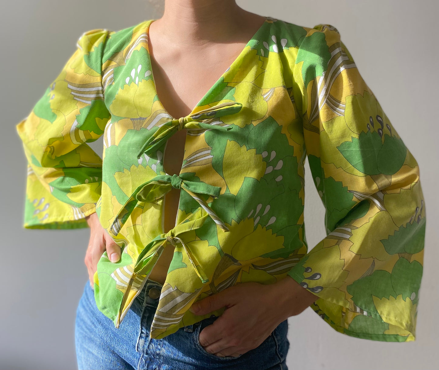 Blouse à liens - Flower 70s vert