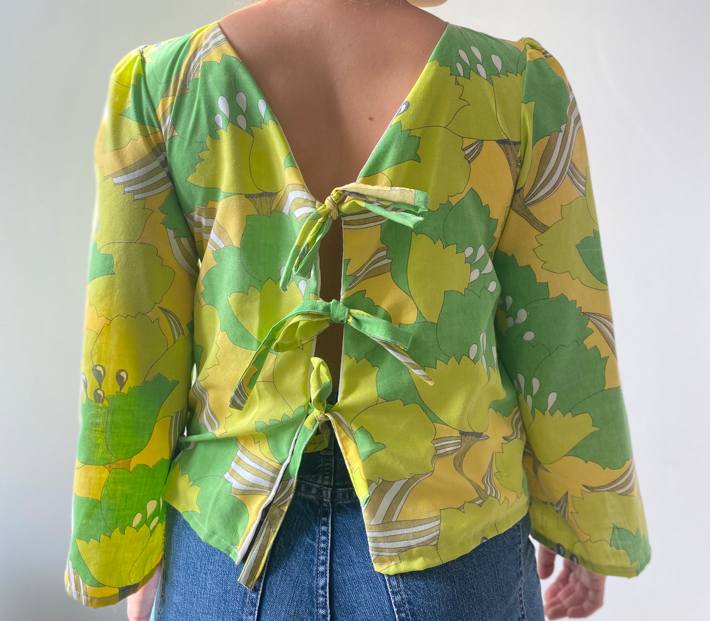 Blouse à liens - Flower 70s vert