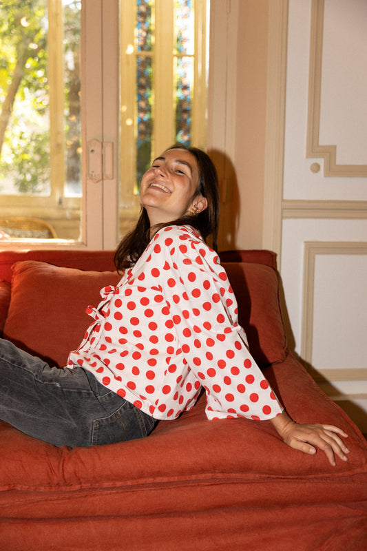 Blouse à liens - Pois rouge