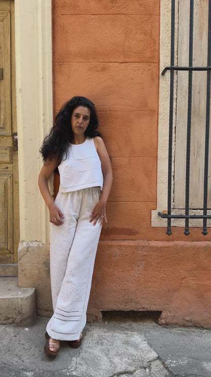 Pantalon drap - lin greige